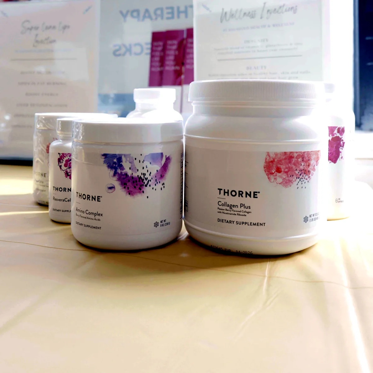 Thorne supplements on the front counter at Balanced Health & Wellness